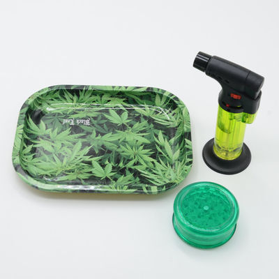 Vassoio per fumo con bordo arrotondato Kit torcia per soffiaggio Set di vassoi per snack per uso domestico in metallo